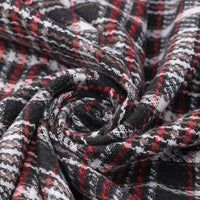 Close-up of Longan Craft Heavyweight Cotton Checked Flannel Fabric By The Yard, featuring black, white, red, and brown stripes in a spiral arrangement to showcase the texture and detailed pattern of this polyester brushed mammoth flannel—perfect for vintage fall and winter clothing projects.
