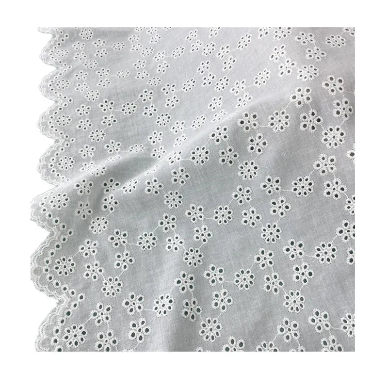 Hollow Out White Embroidered Fabric By The Yard