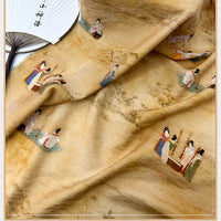 Vintage Print Linen Chinoiserie Fabric By The Yard|Lyocell Linen Fabric By the Yard