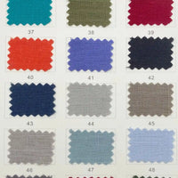 A grid of Longan Craft's Linen and Viscose Fabric By The Yard, labeled 37 to 48, displays teal, olive, red, and more. These lightweight multicolor viscose cellulose fabrics are ideal for summer wear.