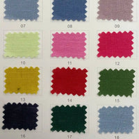 The Longan Craft Linen and Viscose Fabric By The Yard color chart shows 12 vibrant zigzag-edged swatches (labeled 07–18), highlighting breathable, lightweight viscose cellulose fabric—ideal for summer multicolor projects.