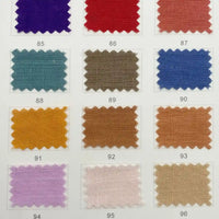 A grid of twelve multicolor swatches, labeled 85–96, displays Longan Craft's breathable Linen and Viscose Fabric By The Yard—perfect for summer projects using versatile viscose cellulose material.