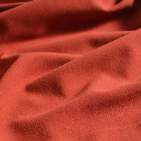 Close-up of rust-colored Medium Weight Viscose Linen Fabric by Longan Craft, showing its crinkle texture, smooth weave, and gentle folds. This breathable multicolor fabric features a washed finish—perfect for clothing and sold by the yard.