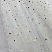 Moon Star Sequins Tulle Fabric by Longan Craft features multicolor glitter moon and star sequins—ideal for stage costumes or creative projects. Sold by the yard, this tulle material adds sparkle to your designs.