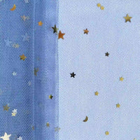 Longan Craft's Moon Star Sequins Tulle Fabric By The Yard features multicolor glitter on fine mesh, perfect for stage costumes. Light filters through the delicate material, creating a dreamy effect for unique designs.