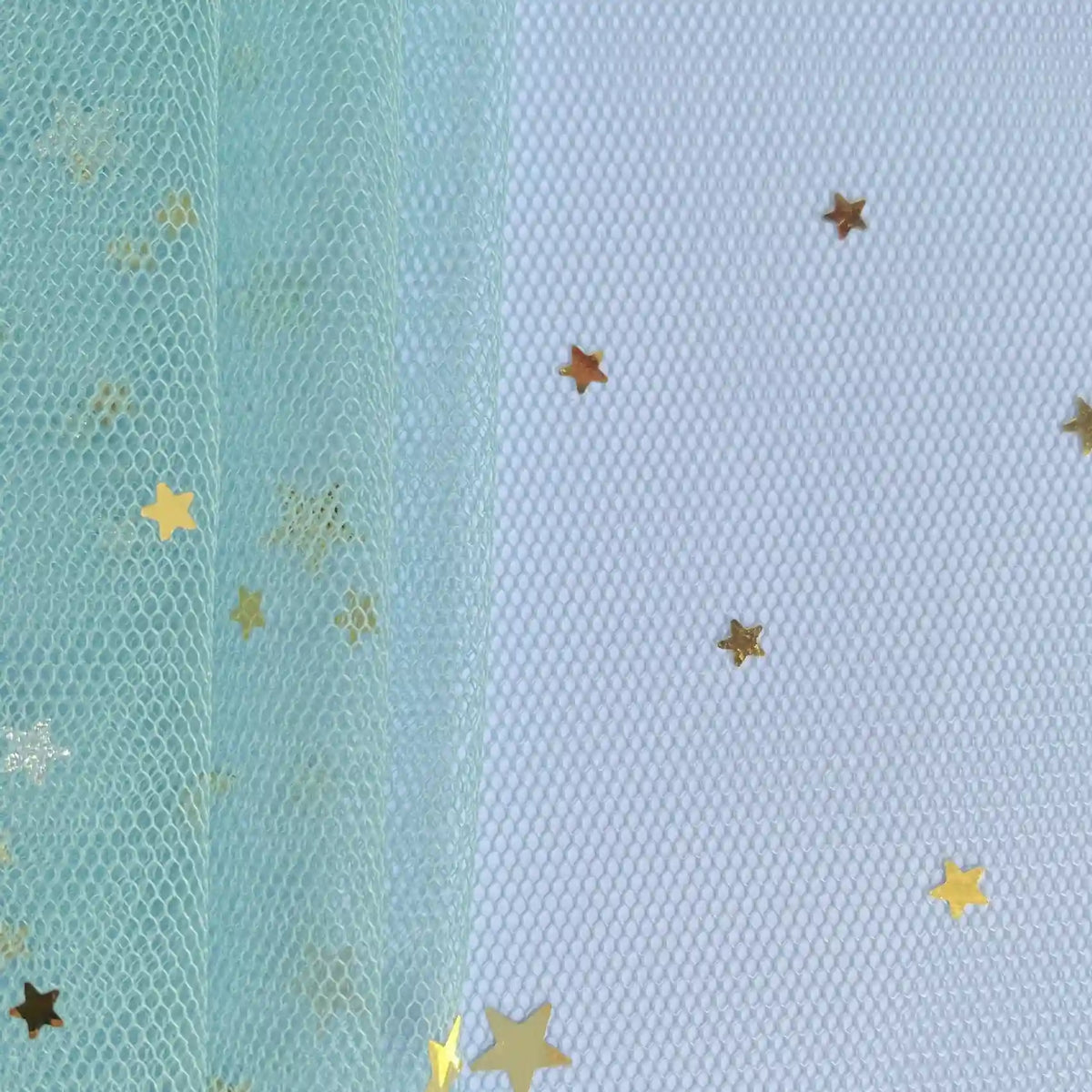 Moon Star Sequins Tulle Fabric by Longan Craft features multicolor glitter and is perfect for stage costumes, dancewear, or evening gowns—delicate mesh adorned with scattered star sequins sold by the yard.