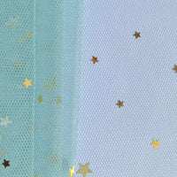 Moon Star Sequins Tulle Fabric by Longan Craft features multicolor glitter and is perfect for stage costumes, dancewear, or evening gowns—delicate mesh adorned with scattered star sequins sold by the yard.