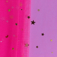 Longan Craft’s Moon Star Sequins Tulle Fabric by the yard features multicolor glitter and metallic gold star-shaped confetti—an ideal choice for stage costumes, evening gowns, or dancewear.