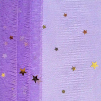The Longan Craft Moon Star Sequins Tulle Fabric By The Yard features multicolor glitter tulle with star and moon sequins, perfect for stage costumes or dancewear. Its shimmering, decorative effect adds a whimsical touch to any outfit or project.