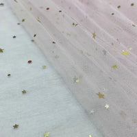 Moon Star Sequins Tulle Fabric By The Yard by Longan Craft features multicolor glitter tulle with moon and star accents—ideal for stage costumes, evening gowns, or whimsical dancewear.