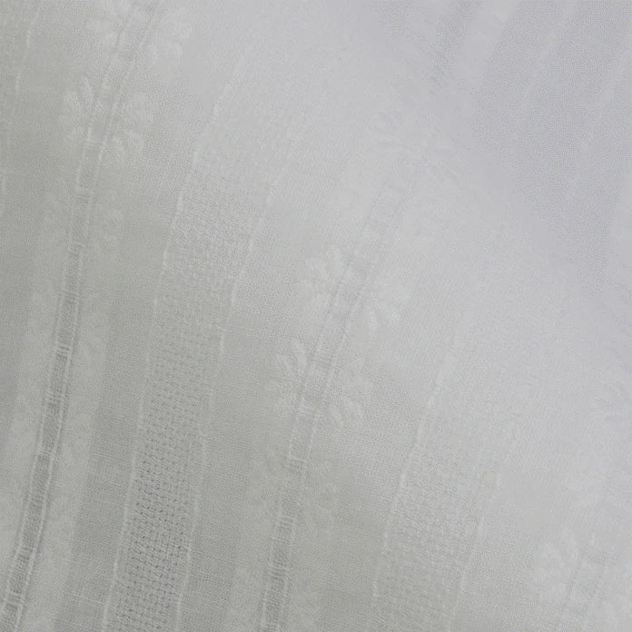Close-up of Longan Craft’s Multicolor Leno Dobby Fabric By The Yard, made from pure cotton with openwork jacquard detailing, featuring subtle vertical stripes and delicate floral patterns for a soft, elegant texture—ideal for dresses.