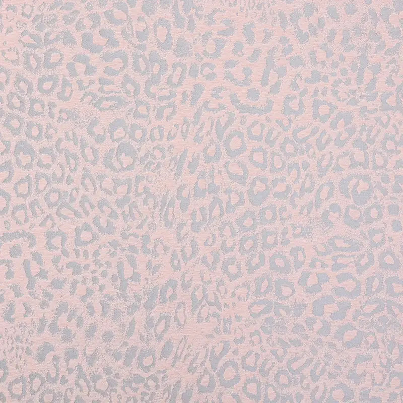 Multicolor Leopard Chenille Fabric By The Yard in light pink polyester with a grey leopard jacquard print pattern.