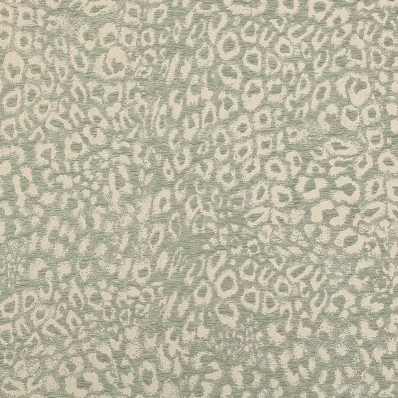 Multicolor Leopard Chenille Fabric By The Yard in a green and cream leopard jacquard polyester chenille.