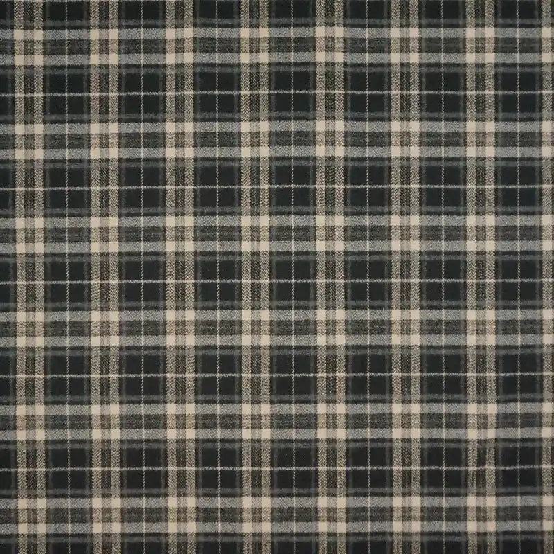 A close-up of Longan Craft’s Multicolor Mammoth Flannel Fabric by the Yard shows its cozy plaid brushed flannel material with a repeating grid pattern in black, gray, and white—ideal for pants and other projects.