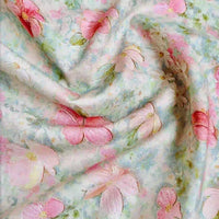 Longan Craft's Multicolor Printed Lawn Fabric by the yard features soft cotton lawn material with elegant pink and green floral prints—ideal for those who love gentle pastel designs and quality fabrics.