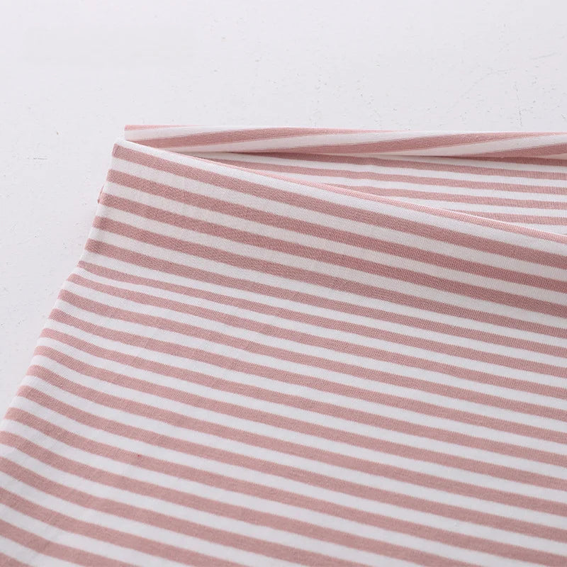 Longan Craft Multicolor Striped Cotton Jersey Fabric by the yard—stretch elastane jersey material, ideal for sportswear or soft cotton jersey projects.