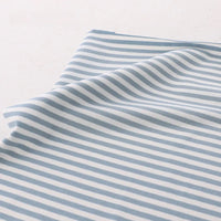 The Longan Craft Multicolor Striped Cotton Jersey Fabric By The Yard features light blue and white stripes on soft, stretchy elastane jersey—perfect for comfortable sportswear and activewear projects.