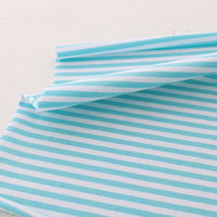 Longan Craft's Multicolor Striped Cotton Jersey Fabric by the yard features stretch elastane, thin horizontal stripes, and a soft texture—ideal for sports jerseys and fashion projects.