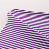 Longan Craft Multicolor Striped Cotton Jersey Fabric by the Yard features purple and white stretch elastane stripes with a seam, shown laid flat on a light background. Ideal as sports jersey material.