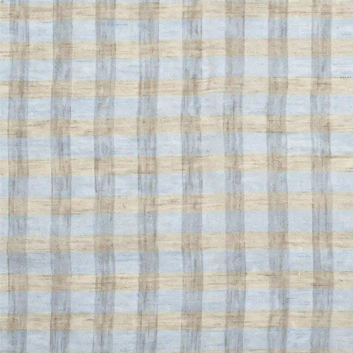 Discover the Multicolor Washed Plaid Linen Fabric By The Yard from Longan Craft—a vintage checkered pure linen material featuring light blue and beige tones in a classic, subtle checked pattern. Its evenly spaced horizontal and vertical lines create a soft, textured look with a slightly worn appearance, perfect for breathable and casual wear projects.