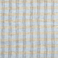 Discover the Multicolor Washed Plaid Linen Fabric By The Yard from Longan Craft—a vintage checkered pure linen material featuring light blue and beige tones in a classic, subtle checked pattern. Its evenly spaced horizontal and vertical lines create a soft, textured look with a slightly worn appearance, perfect for breathable and casual wear projects.