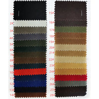 Two columns of numbered fabric swatches in various colors, showing Longan Craft Multicolor Waxed Cotton Canvas Fabric by the yard—100% cotton, waterproof, moisture-proof, ideal for outdoor clothing. Each swatch is labeled 1–28.