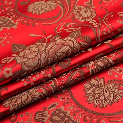 Longan Craft’s Peony Jacquard Brocade Fabric By The Yard features colorful Chinese floral designs and ornate details. This elegant brocade material is ideal for formal dresses, bridal gowns, or stylish garments.