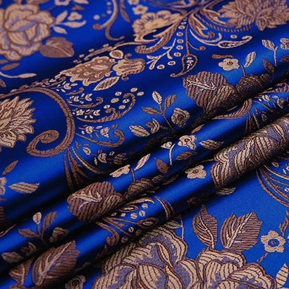 Longan Craft’s Peony Jacquard Brocade Fabric By The Yard features a colorful Chinese floral pattern and smooth, shiny texture—perfect for formal dresses and elegant gowns.