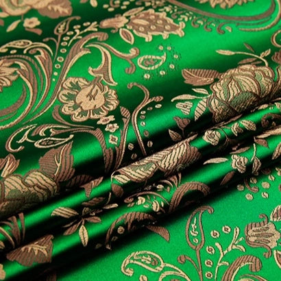 Longan Craft Peony Jacquard Brocade Fabric by the yard features a colorful Chinese floral design with a shiny, smooth texture—ideal brocade material for formal dresses.