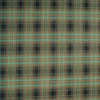 The Longan Craft Plaid Mammoth Flannel Fabric By The Yard is a comfy polyester rayon shirting flannel with a green and brown plaid pattern of intersecting lines forming squares and rectangles.