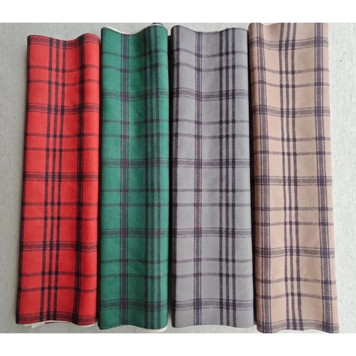 Plaid Pattern Suede Fabric By The Yard