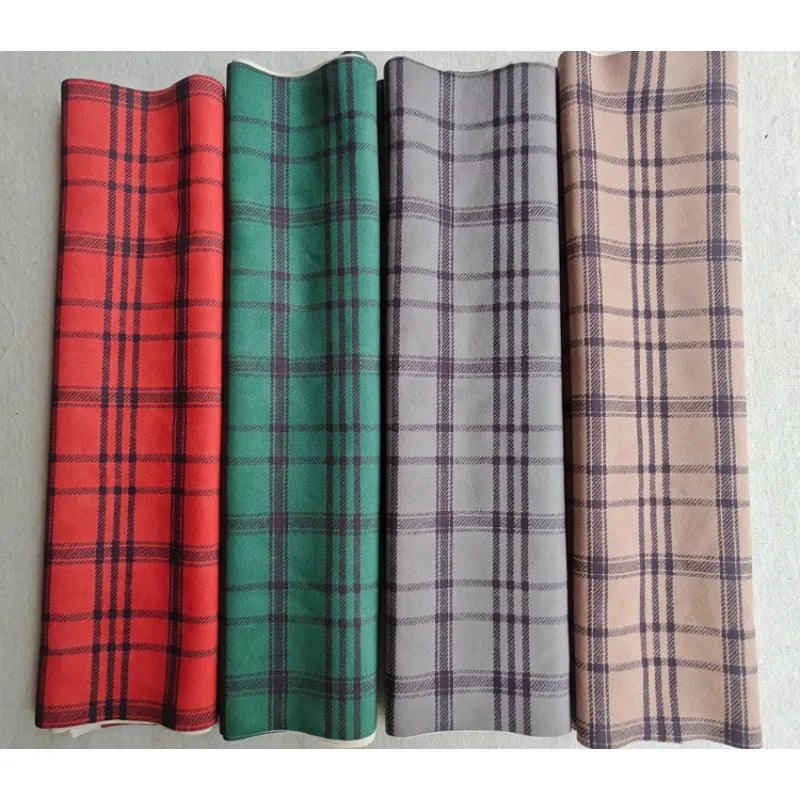 Plaid Pattern Suede Fabric By The Yard