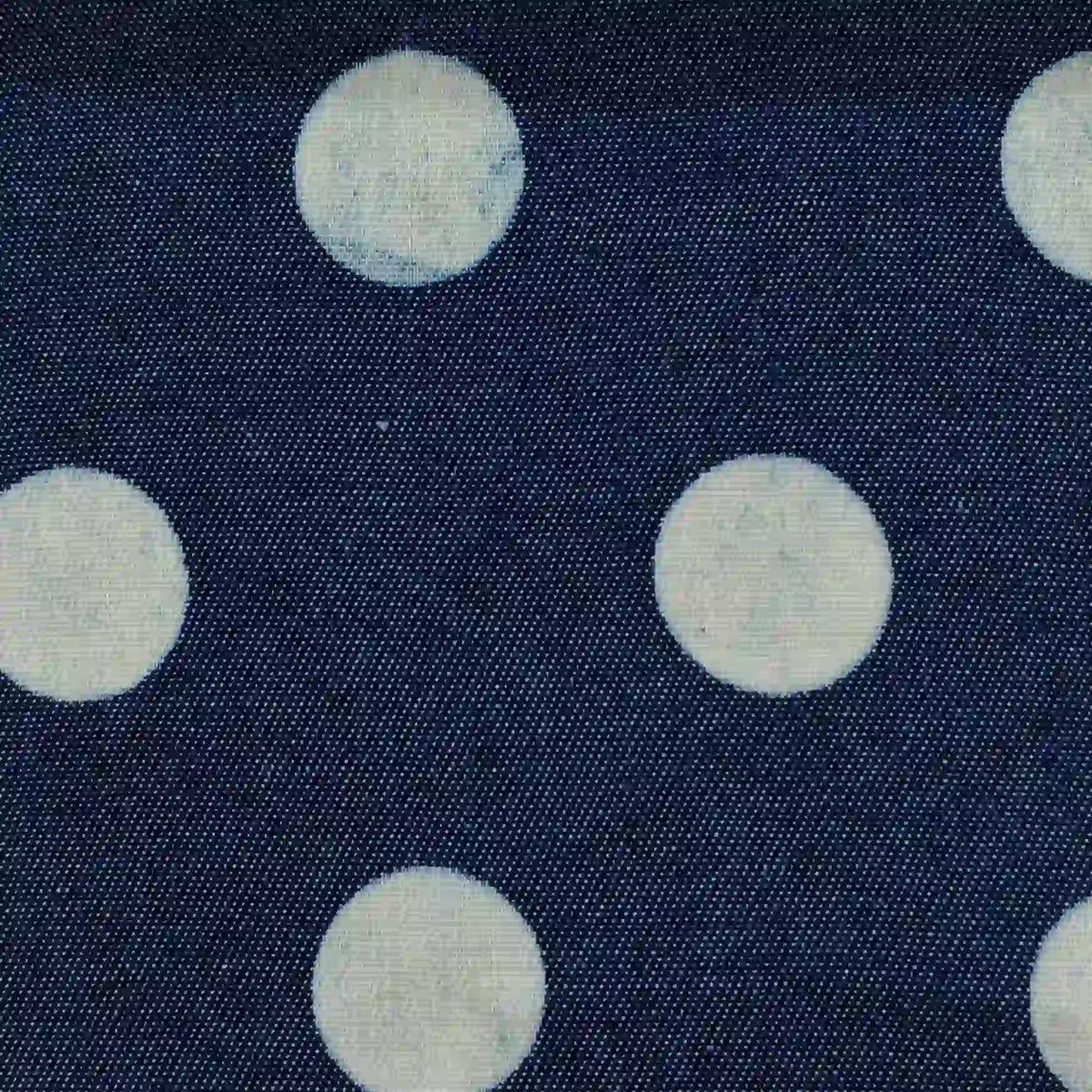 Dark blue polka dot denim fabric, Polka Dot Printed Denim Fabric By The Yard.