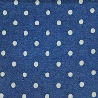 Polka Dot Printed Denim Fabric By The Yard in blue, featuring a repeating pattern of small white dots.