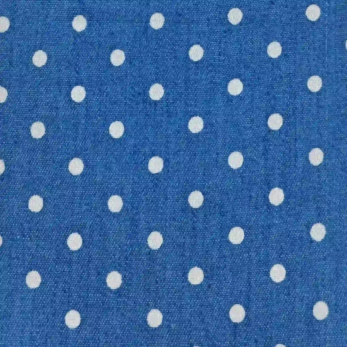 Longan Craft Polka Dot Printed Denim Fabric By The Yard in a blue denim with a white polka dot pattern.