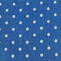 Longan Craft Polka Dot Printed Denim Fabric By The Yard in a blue denim with a white polka dot pattern.
