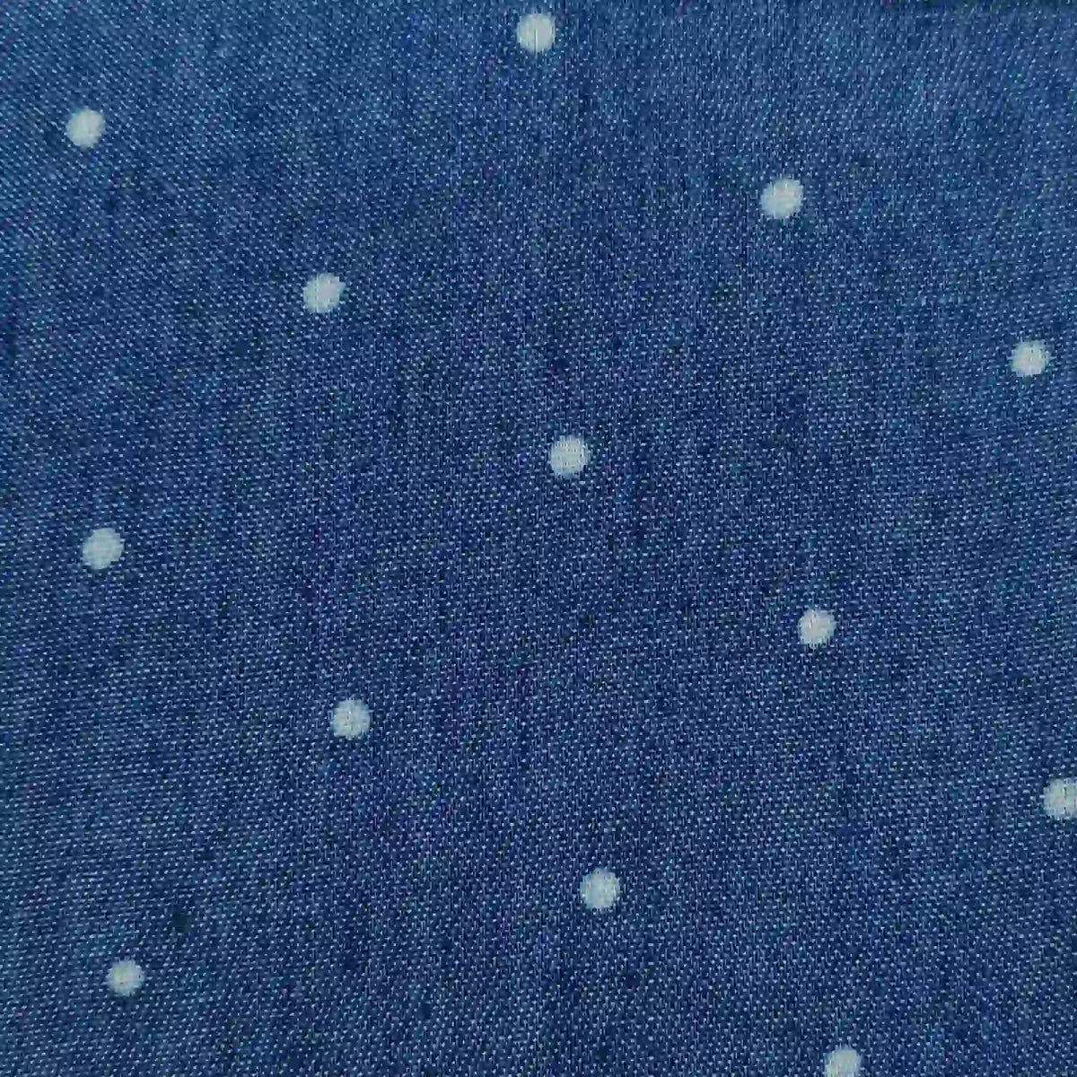 Blue polka dot denim fabric, Polka Dot Printed Denim Fabric By The Yard.