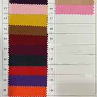 The Longan Craft Polyester Gabardine Fabric By The Yard swatch card displays 13 labeled samples (#83-91) in shades from light pink to orange and purple, arranged vertically on a gridded white background—perfect for stylish jackets and wrinkle-resistant projects.