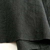 Close-up of Longan Craft’s Pure Color 100 Linen Fabric by the yard, showcasing its textured black medium-weight linen with soft folds, clearly visible weave patterns, and a slightly rough surface—ideal for comfy casual wear.