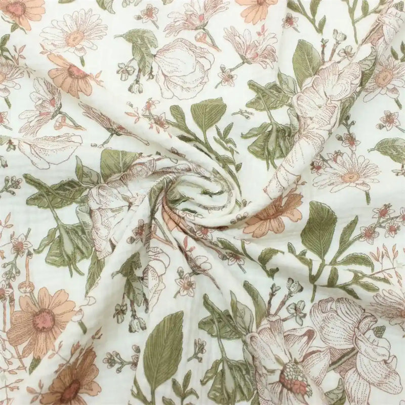 Retro Flower print Double Gauze Fabric By The Yard