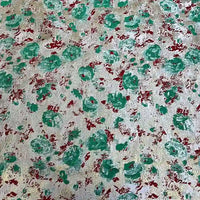 Close-up of Longan Craft's Rose Jacquard Brocade Fabric By The Yard, featuring a golden metallic floral pattern with retro brocade details—ideal for formal dresses and artistic upholstery.