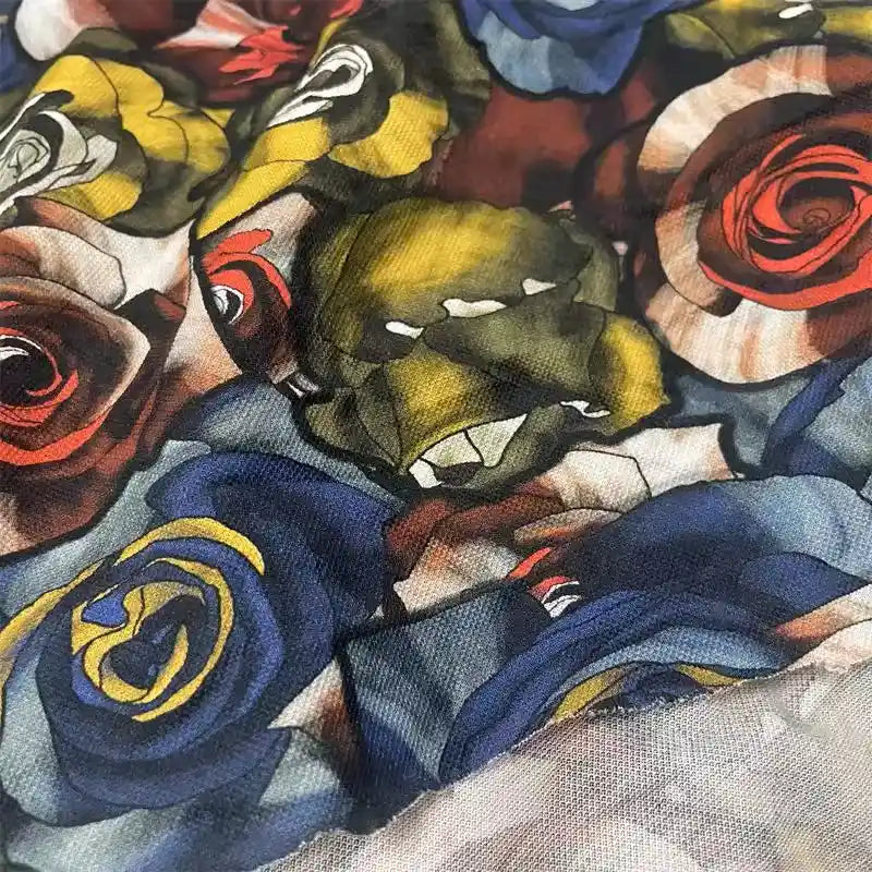 Rose Printed Pique Knit Fabric By The Yard