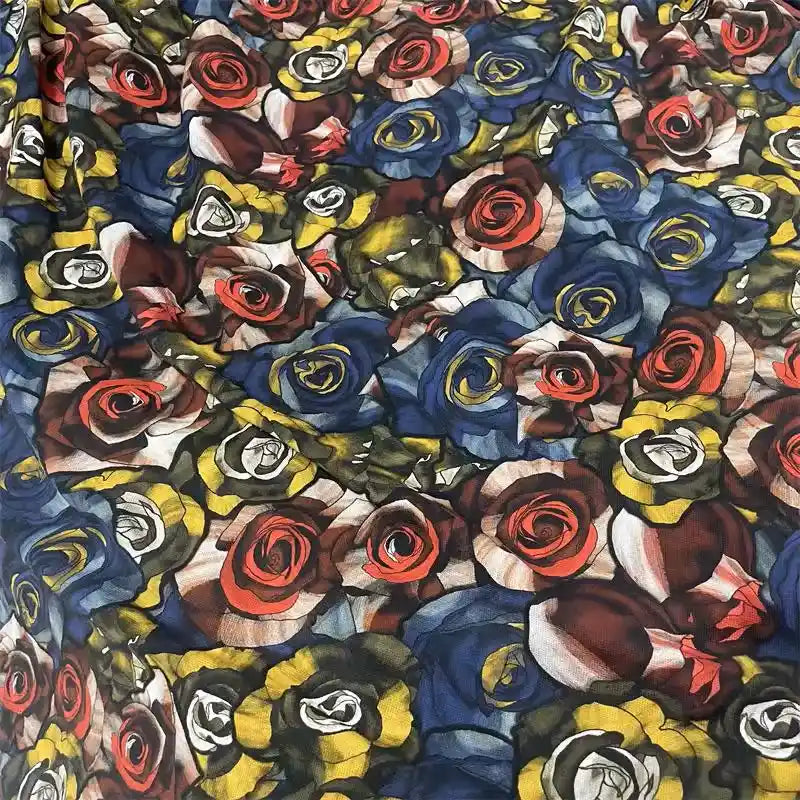 Rose Printed Pique Knit Fabric By The Yard