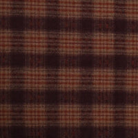 Semi Worsted Plaid Wool Fabric By The Yard in a dark brown and rust red checked pattern.