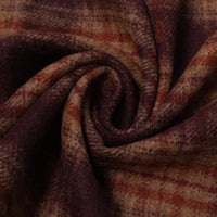 Semi Worsted Plaid Wool Fabric By The Yard in a swirl of dark red and brown semi-worsted wool with a plaid pattern.