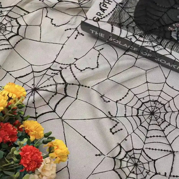 SequinEmbroideredTulleFabricByTheYardSpiderWebTulleFabricForHalloweenDecoration