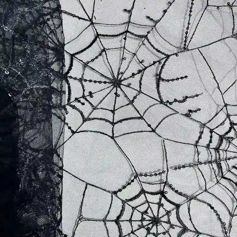 SequinEmbroideredTulleFabricByTheYardSpiderWebTulleFabricForHalloweenDecoration