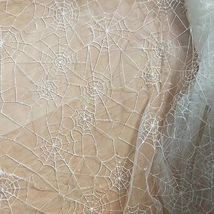 SequinEmbroideredTulleFabricByTheYardSpiderWebTulleFabricForHalloweenDecoration