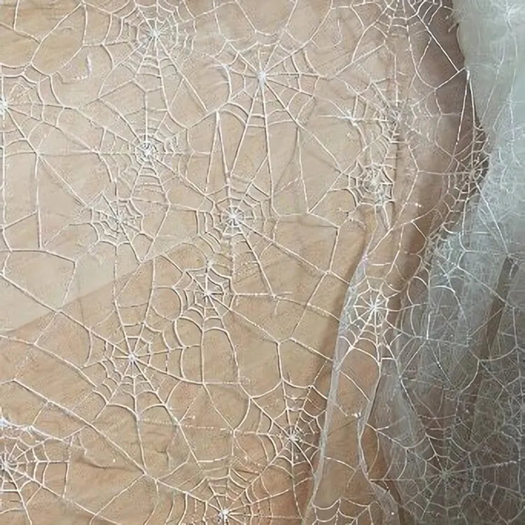 SequinEmbroideredTulleFabricByTheYardSpiderWebTulleFabricForHalloweenDecoration
