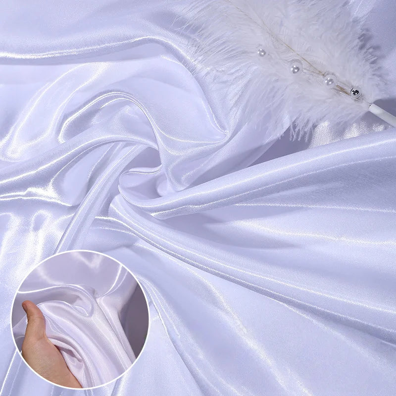 Shiny Liquid Satin Fabric By The Yard | Polyester Satin 1Yard / Snow White Shiny Liquid Satin Fabric By The Yard | Polyester Satin 1Yard / Snow White